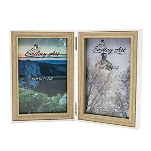 ART Cadre photo, en bois MDF, pour 2 photos, pliable, avec vitre, cadre double, blanc et beige, 2 x 10 x 15 cm - Publicité