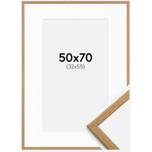 Ram med passepartou Cadre Edsbyn Teck 50x70 cm - Passe-partout Blanc 33x56 cm