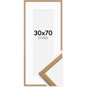 Ram med passepartou Cadre Edsbyn Teck 30x70 cm - Passe-partout Blanc 18x57 cm