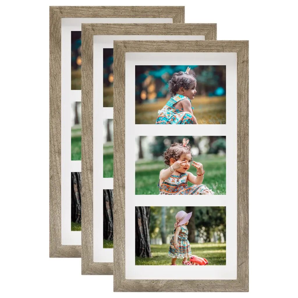 vidaXL Fotolijsten 3 st voor 3x(10x15cm) cm foto 3D 18x35 cm donkerhoutkleur