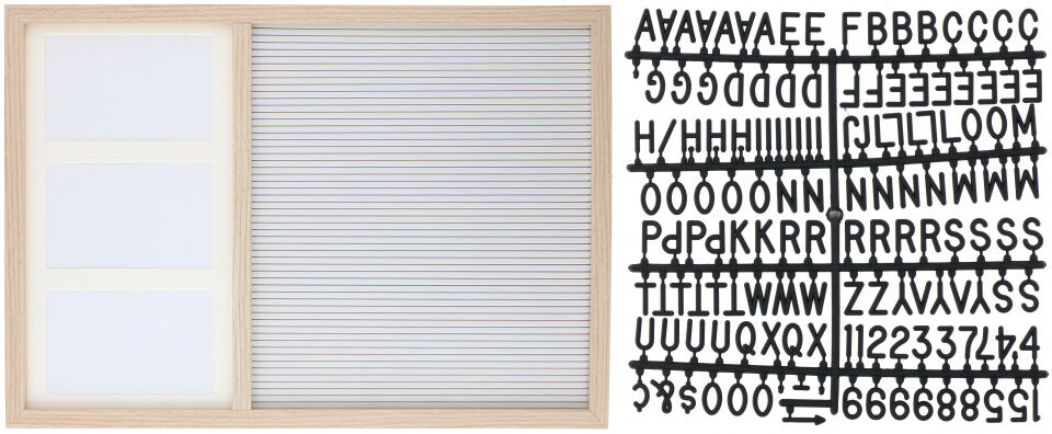 Arti Casa letterbord met 3 fotolijstjes 50x35x2 cm 145 karakters wit - Wit