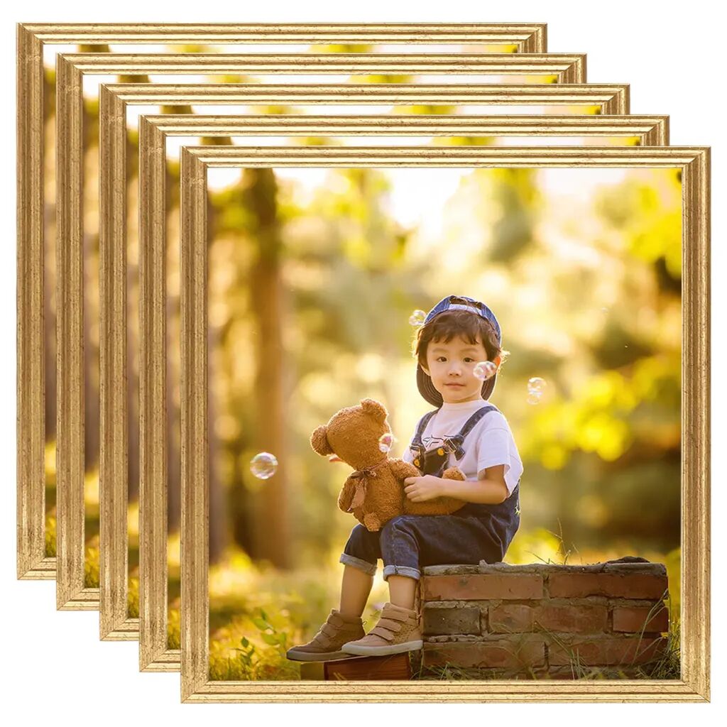 vidaXL Fotorámiky na stenu alebo stôl 5 ks zlaté 40x40 cm MDF