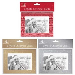 The Home Fusion Company 6 Pack Of 4" X 6" Photo Christmas Cards With Envelopes Silver Red Or Gold Red