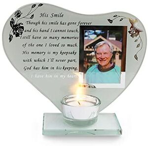 Unbranded His Smile Glass Memorial Candle Holder and Photo Frame   Thinking of You Gifts