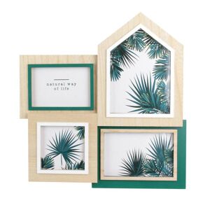 Les Trésors De Lily [Q0628] - Green beige 'Jungle' wood collage frame (4 photos) - 35. 5x31. 5 cm