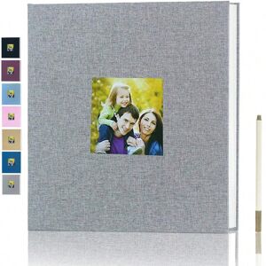 SHEIN Photo Album With Self-Adhesive Pages For 4x6 5x7 8x10 Pictures, With Sticky Pages And Metallic Pen, Suitable For Baby, Wedding, Family, 11x10.6, 40 Pages Grey one-size
