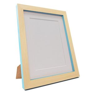 FRAMES BY POST Plastic Glass Magnus Picture Photo Frame, Recycled, Beech and Teal Blue with White Mount, 21 x 10 Image Size 7 x 5-Inch