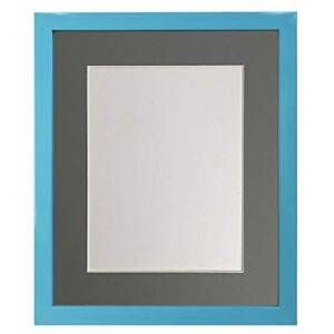 FRAMES BY POST 0.75 Inch Blue Picture Photo Frame with Dark Grey Mount 16 x 12 Image Size 12 x 10 Inch Plastic Glass