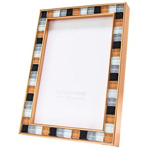 Happy Homewares Contemporary Rose Gold Plastic Mosaic Style 4x6 Picture Frame with Square Stained Glass Stones for Wall or Table Portrait or Landscape