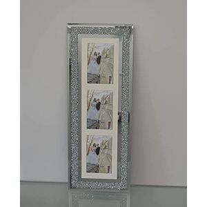 Biznest Silver Diamante Crushed Crystal Photo Frame Multi Aperture Picture Photo Frame Vertical For 3 Photos 4X6 Inch Photo (63Cmx24Cm)