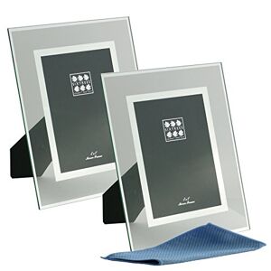 A Twinpack of Sixtrees Lenton 3-601-57 Square edge Glass & Mirror Line inset Photo Frames for a 7" x 5" picture - Complete with a microfibre cleaning cloth.