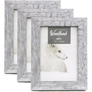 Kenro Box of 3 Harmony Woodland Silver Grey Rustic Wood Effect Photo Frame 6x4 Inch / 10x15cm - HW1015GY