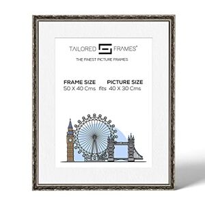 Tailored Frames Vienna Silver 50 X 40 cm Frame for 40 X 30 cm Picture Rustic Style Vintage Single Picture Frame Wall Hanging Type Photo Frame with White Mount