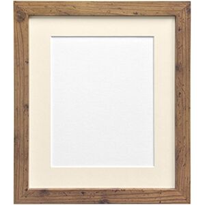 Frames By Post Ltd FRAMES BY POST 25mm wide H7 Rustic Oak Picture Photo Frame with Ivory Mount A2 for Pic Size A3 (Plastic Glass)