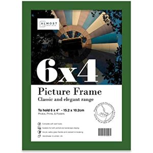 Almost Frameless 6x4 Inch Green Photo Frame Wall Mountable and Freestanding Picture Frame Standard Photograph Size, 6" X 4" (15 X 10cm)