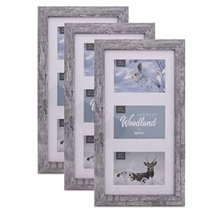 Kenro Box of 3 Harmony Woodland Silver Grey Rustic Wood Effect Photo Frame for 3 Photos 6x4 Inch / 10x15cm Overall size: 20x40cm - HW1015GY/3