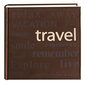Pioneer "Travel" Text Design Sewn Faux Suede Cover Photo Album, Brown
