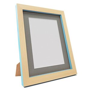 FRAMES BY POST Plastic Glass Magnus Picture Photo Frame, Recycled, Beech and Teal Blue with Dark Grey Mount, 30 x 24 Image Size 24 x 18-Inch