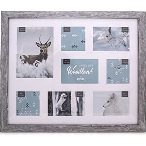 Kenro Harmony Woodland Silver Grey Rustic Wood Effect Collage Photo Frame for 8 Photos - 3 Photos 4x4 Inch / 10x10cm 4 Photos 6x4 Inch / 10x15cm 1 Photo 8x6 Inch / 15x20cm Overall size: 40x50cm -