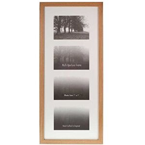 Wall Space Multi Photo Picture Frames - Multiple Photos 7x5 Frame To Fit 4 Photos - SOLID OAK - REAL GLASS - Four Photo's 7 x 5 inch