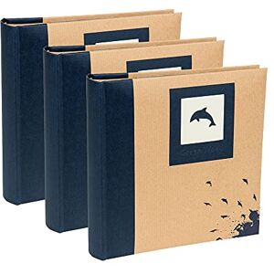 Kenro Box of 3 Green Wood Blue Dolphin Photo Album with Kraft Paper Cover for 200 Photos 7x5 inch/13x18cm Family Photograph Album - GRW007UE