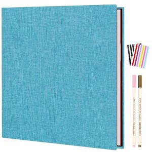 AIOR Self Adhesive Photo Album Scrapbook, Linen Hardcover Travel Scrap Books 20 Sheets / 40 Pages, DIY Anniversary Memory Book for Baby Wedding Family, Sky blue (28x27cm)