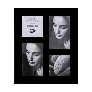 Kenro Modern Black Glass Picture Photograph Frame for 4 Photographs 2 photos 6x4 Inch / 10x15cm, 2 photos 4x4 Inch / 10x10cm Landscape Portrait Freestanding and Wall Hanging - BGC1015/4