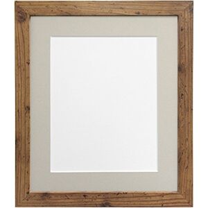 FRAMES BY POST 25mm wide H7 Rustic Oak Picture Photo Frame with Light Grey Mount A2 For Pic Size A3 (Plastic Glass)