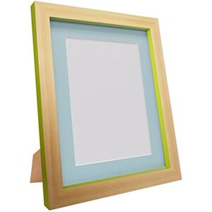 FRAMES BY POST Plastic Glass Magnus Picture Photo Frame, Recycled, Beech and Green with Blue Mount, 21 x 10 Image Size 7 x 5-Inch