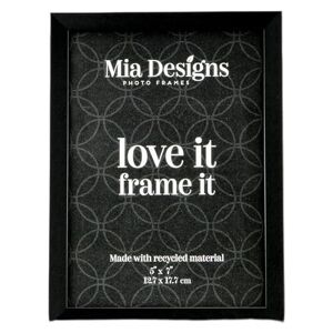 Mia Designs Picture Frame Brushed Black 5x7 13x18 Cm Photo Frame for Desk, Wall and Table Top in Eco-friendly PS material Environmentally Friendly Freestanding Frame