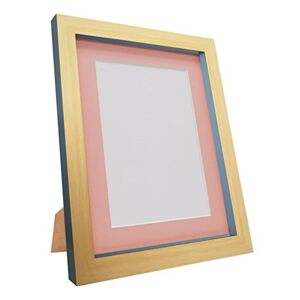 FRAMES BY POST Plastic Glass Magnus Picture Photo Frame, Recycled, Beech and Dark Grey with Pink Mount, 21 x 10 for 3 Images Size 7 x 5-Inch