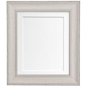 FRAMES BY POST Scandi Distressed Pale Grey Picture Photo frame with White Mount and Backing Board 12 x 10 For Image Size 10 x 8 inch