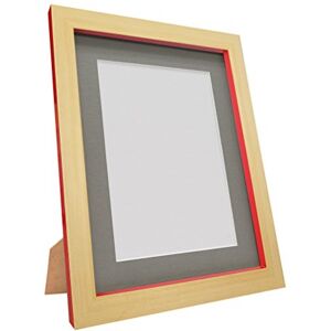 FRAMES BY POST Plastic Glass Magnus Picture Photo Frame, Recycled, Beech and Red with Dark Grey Mount, 21 x 10 for 3 Images Size 7 x 5-Inch