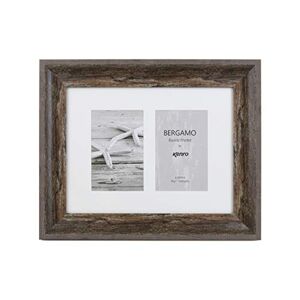 Kenro Bergamo Series Rustic Brown Wood Effect Double Aperture Photograph Frame 11.5x8.6 Inch / 29x22cm with White Mat for 2 Photos 6x4 Inch / 10x15cm - BERG1015BN/2
