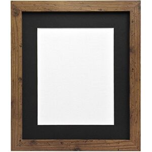 FRAMES BY POST 25mm wide H7 Rustic Oak Picture Photo Frame with Black Mount 20"x16" for Pic Size A3 (Plastic Glass)