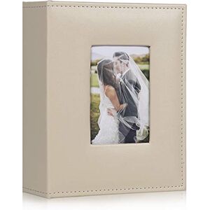 RECUTMS Photo Album 6x4 Photos Album Holds 200 Pockets Photo Premium Leather Black Pages 2 Pockets Small Photo Albums Memo Slot Wedding Anniversary Family Photo Book Albums（Beige）