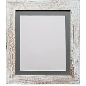 FRAMES BY POST Metro Picture Photo Frame Distressed White with Dark Grey Mount 14 x 11 Image Size 10 x 8 Inch