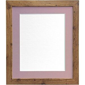 FRAMES BY POST 25mm wide H7 Rustic Oak Picture Photo Frame with Pink Mount 10"x8" for Pic Size 8"x6"