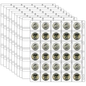 Ettonsun 10 Sheets Coin Collection Pages, Coins Pocket Page with 300 Pockets, Coin Binder Inserts Sleeves with Standard 9 Hole for Coin Album. Storage Holder for Currency, Stamp and Other Supplies (30-Pocket)