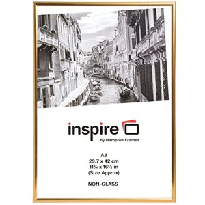 Hampton Frames BACKLOADER A3 (29.7x42cm) Gold Picture Poster Photo Certificate Display Frame - 1 PACK Acrylic (Non-Glass) Front A3MARGLD-1PK