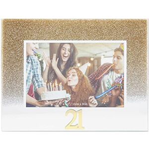 Happy Homewares Modern Gold Glitter Effect 21st Birthday Glass Picture Frame with 3D Acrylic Letters - 5" x 3.5" Freestanding Horizontal Frame