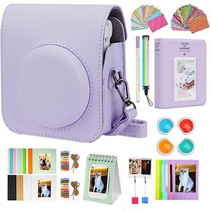 RISOU Mini 12 Camera Accessories Bundles Compatible with Instax Mini 12. - Kit Includes: Camera Case/Photo Album/Filters/Wall Hanging Frames/Stickers/Pen(12 in 1) (Purple)