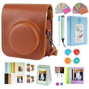 Risou Mini 12 Camera Accessories Bundles Compatible with Instax Mini 12. - Kit Includes: Camera Case/Photo Album/Filters/Wall Hanging Frames/Stickers/Pen(12 in 1) (Brown)