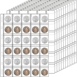 Ettonsun 10 Sheets Coin Collection Pages, Coins Pocket Page with 300 Pockets, Coin Binder Inserts Sleeves with Standard 9 Hole for Coin Album. Storage Holder for Currency, Stamp and Other Supplies (30-Pocket)