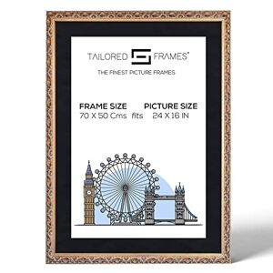 Tailored Frames Vienna Gold 70 x 50 Cm Frame for 24" x 16" Picture Rustic Style Vintage Single Picture Frame Wall Hanging Type Photo Frame with Black Mount