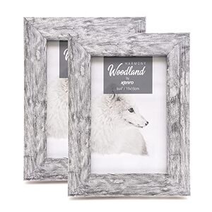 Kenro Box of 2 Harmony Woodland Silver Grey Rustic Wood Effect Photo Frame 6x4 Inch / 10x15cm - HW1015GY