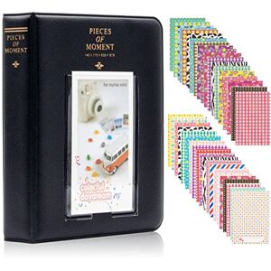 Amimy 64 Pockets Photo Album with Colorful Stickers for Fujifilm Instax Mini 7s, 8, 8+, 9, 11, 25, 26, 50s, 70, 90, 5 x 7.6 cm, Compatible with Instant Camera, Name Card Holder, Photobook (Black)