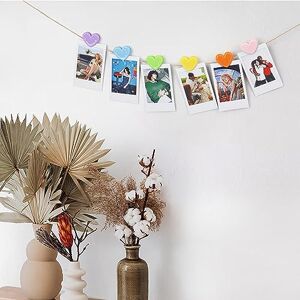 Dpofirs 6 Heart Shaped Clips for Photo, Versatile Indoor Decor Clips with Jute String, Small Clips for Crafts Display, Baby Shower Game, Hanging Decorative Pictures