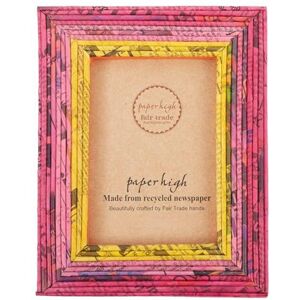 Paper High Recycled Newspaper Photo Frame 6 x 4, 7 x 5 and 10 x 8 Inches Sustainable Picture Frame Handmade Colourful Frames Fair Trade Gifts (Red/Pink/Yellow, To fit a 10x8 Photo)