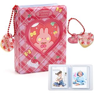 Diyfixlcd 3 Inch Mini Photo Album, Kpop Photocard Holder Book 40 Pockets with Heart Cherry Pendant and Rabbit Card, Love Heart Hollow Out Photocard Binder for Collecting Picture